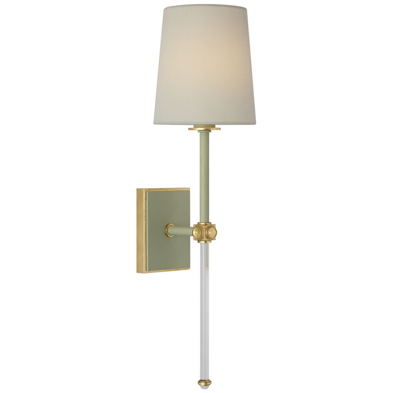 Julie Neill Lucia 21" Cordless Sconce with Linen Shade, Celadon/Crystal