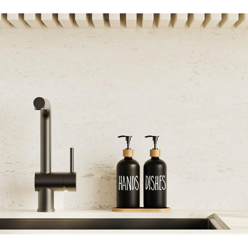 Glass Soap Dispenser for Kitchen & Bathroom Sinks | Modern Farmhouse Decor, Black/White