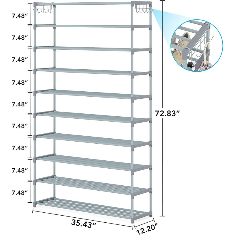 Rangement à 10 tablettes pour chaussures, gris