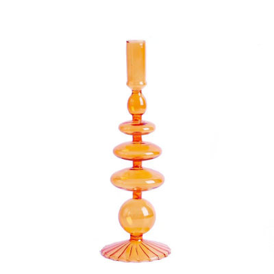 Glass Vase for Centerpiece Modern Elegant Flower Candle Holder Wedding Home Decor Housewarming Gift Striped Base Yellow