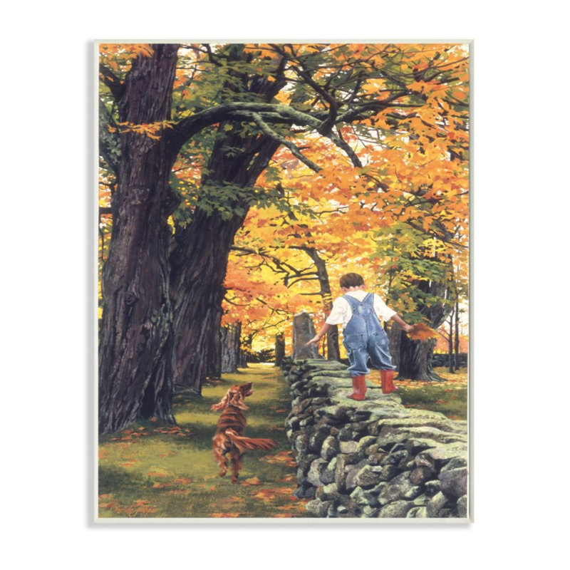 "Boy Walking on Stone" par Heide Press-impression d’art graphique, Unframed Wood, 15" H x 10" W x 0.5" D
