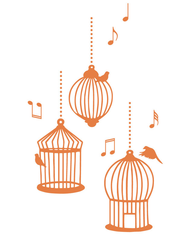 Décalcomanie murale cages d’oiseaux de chanson, H 37 po x l 22 po x P 0,01 po, Kaki