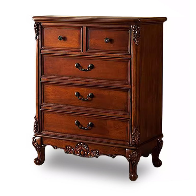American Country Style Birch Wood Carved Accent Chest