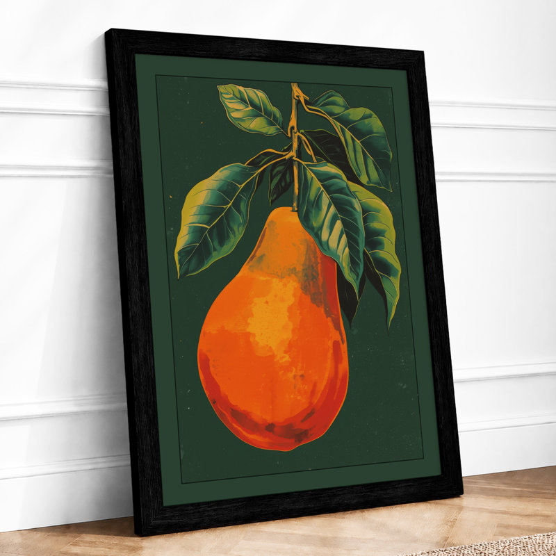 Single Pear in Gold Botanical - Framed Print, A4 - 29.7 x 21.0 cm, Black