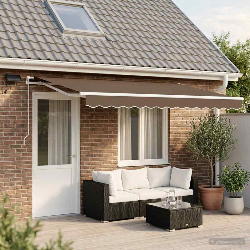 VidaXL Polyester Cover Retractable Patio Awning, 165cm H x 400cm W x 350cm D, White/Taupe