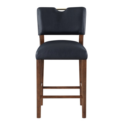 Tabouret à hauteur de comptoir en similicuir bleu minuit avec poignée en métal doré, structure en bois au fini noyer, coussin à ressorts sinueux confortable et à quatre côtés, 38,5 po au total pour le plancher, 21 po de largeur
