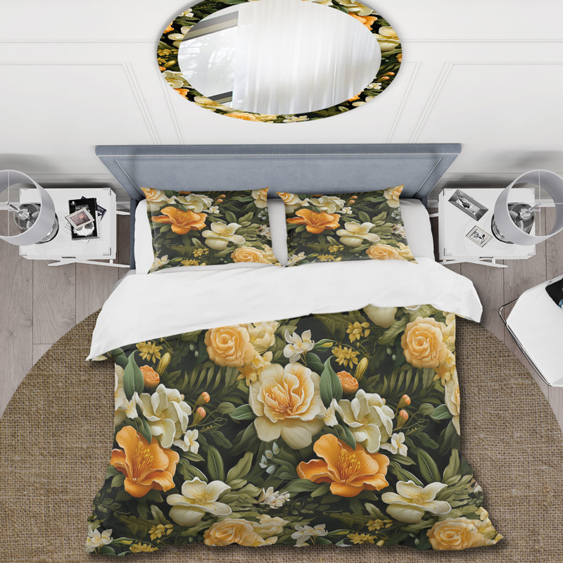 Mango Bloom Tropical Pattern Duvet Cover, Queen Duvet Cover + 2 Standard Shams