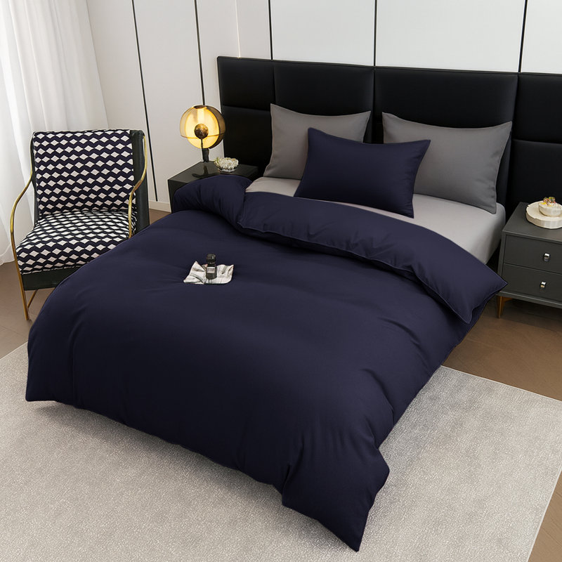 Aspire Homeware Ultra Soft 4 Piece Hotel Quality Dyed Duvet Bedding Set with Pillowcases and Fitted Sheet, Navy