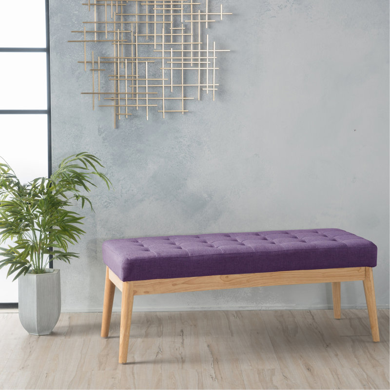 Banc mauve avec pieds en bois massif, siège moderne supplémentaire, bouleau