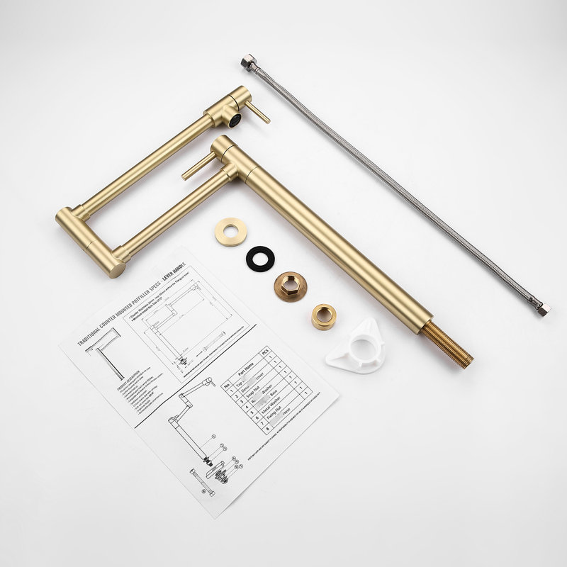 Pot Filler Faucet With Extension - 360 Swivel And Foldable, Brushed Gold, Brass, Double Handles For Seamless Water Release, Corrosion Surface Treatment Rotatable Foldable Design, Efficient