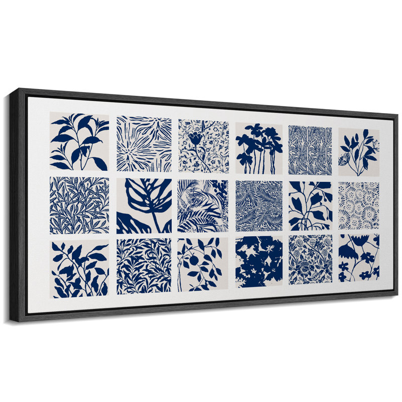 Abstract Botanical " Blue Botanical Elegant Floral Rustic Retro Art Decor Extra Large Artwork Pictures ", 30" H x 60" W