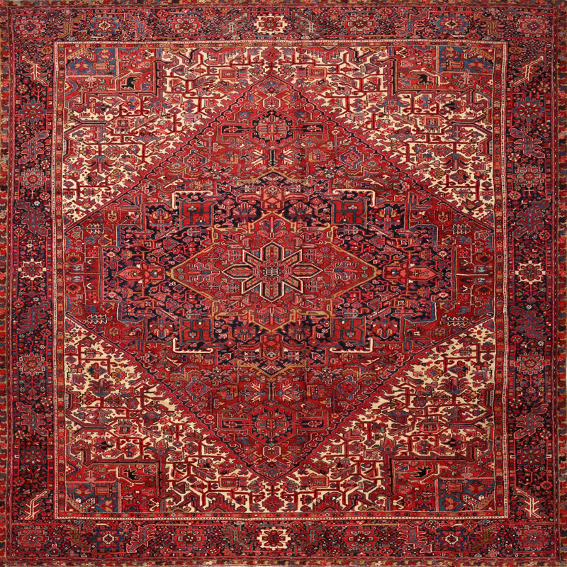 Tapis à motif oriental rouge / brun, Carré 8 pi
