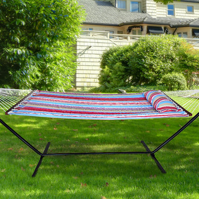 Sorbus 2-Person Quilted Fabric Hammock With Stand - Blue/Red