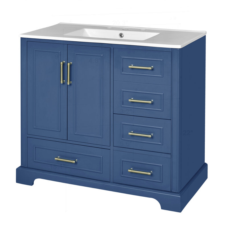 Meuble-lavabo traditionnel 36 "avec lavabo en céramique, Bleu