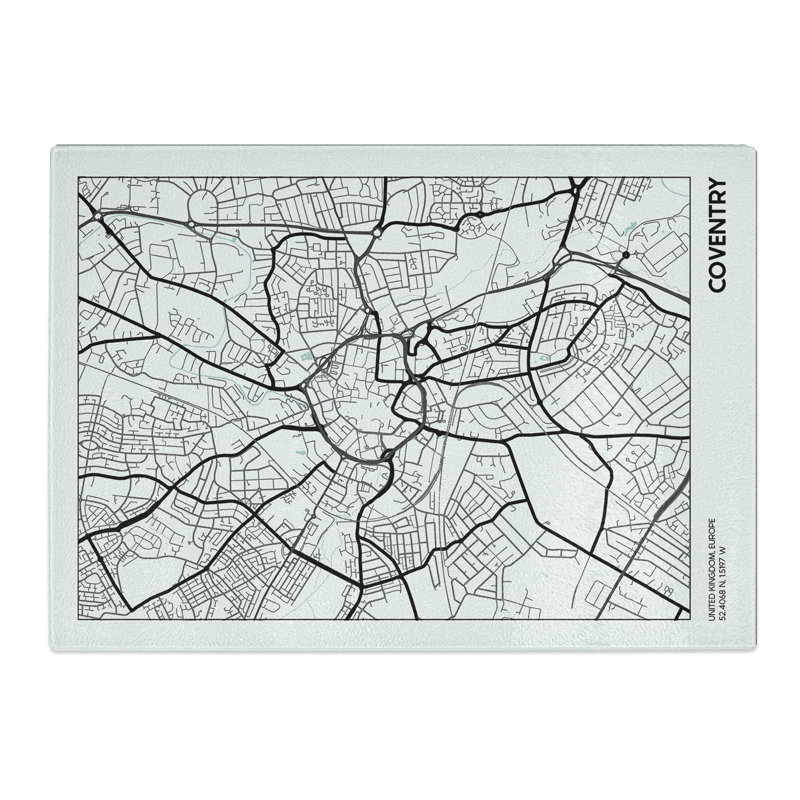 Map Coventry UK Chopping Board, 28.5cm W x 39cm L