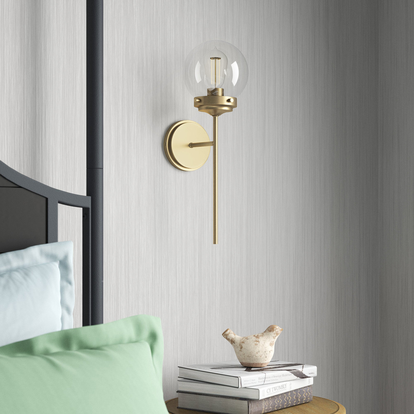 Aiden Single Light Glass Dimmable Wall Sconces, Natural Brass