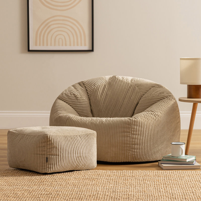 Kingston Cordurouy Bean Bag and Square Footstool, Stone