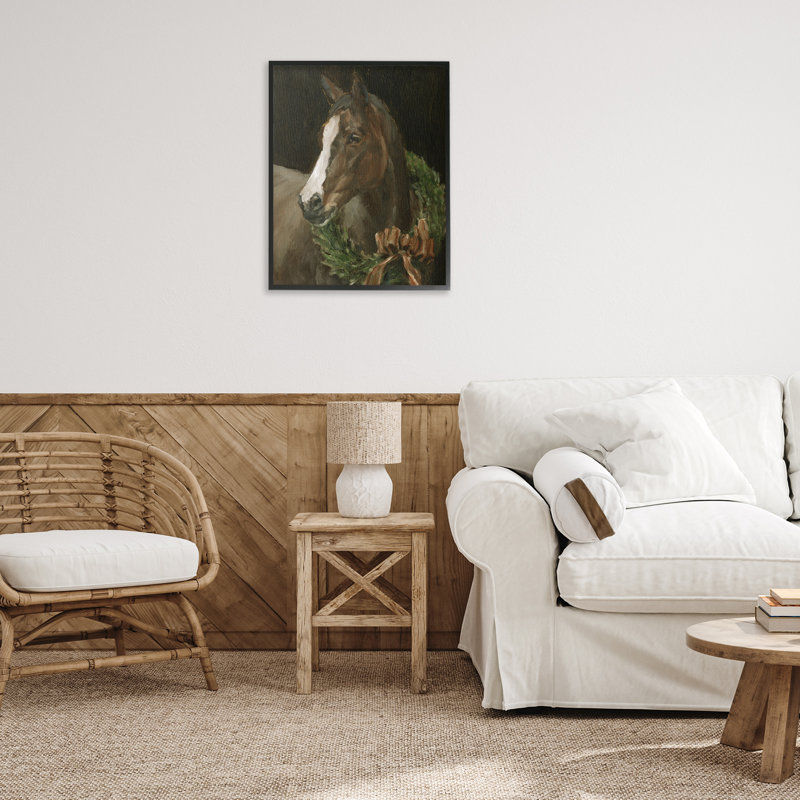 Cheval avec couronne festive, estampe numérique, design par Ethan Harper, Giclée encadrée noir minuit, H 30 po x l 24 po