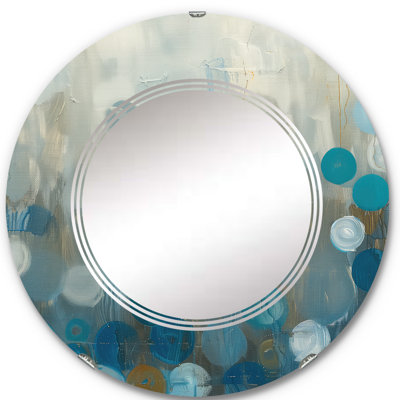 Blue Bronze Dots Wall Mirror, Printed Modern Oval/Round - Blue and Bronze Dots On Glass II