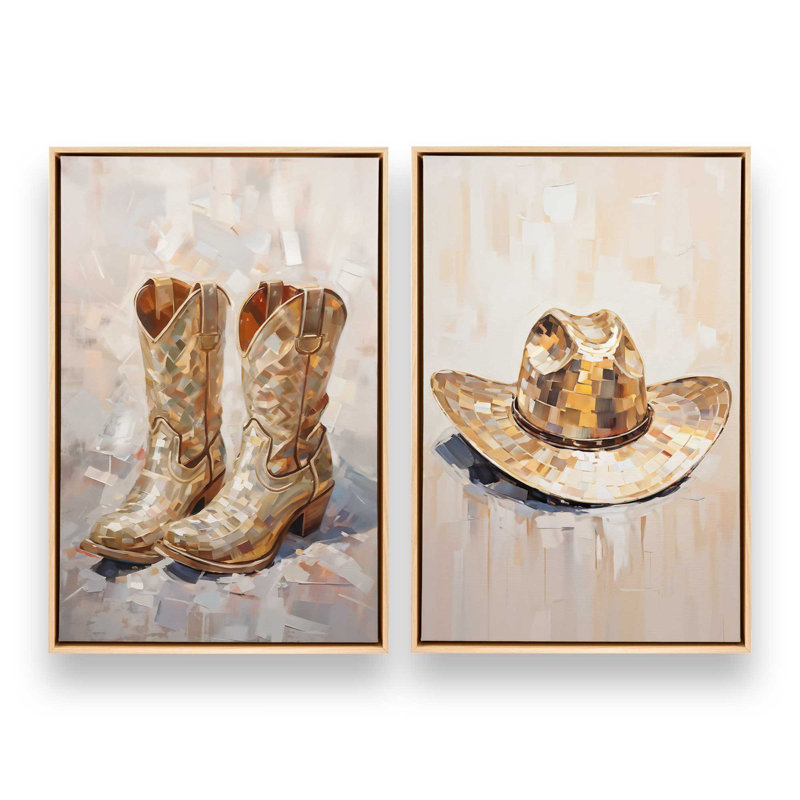 «Cowboy Essentials in Tan», ensemble de 2, H 37 po x l 50 po, Cadre américain en érable flottant