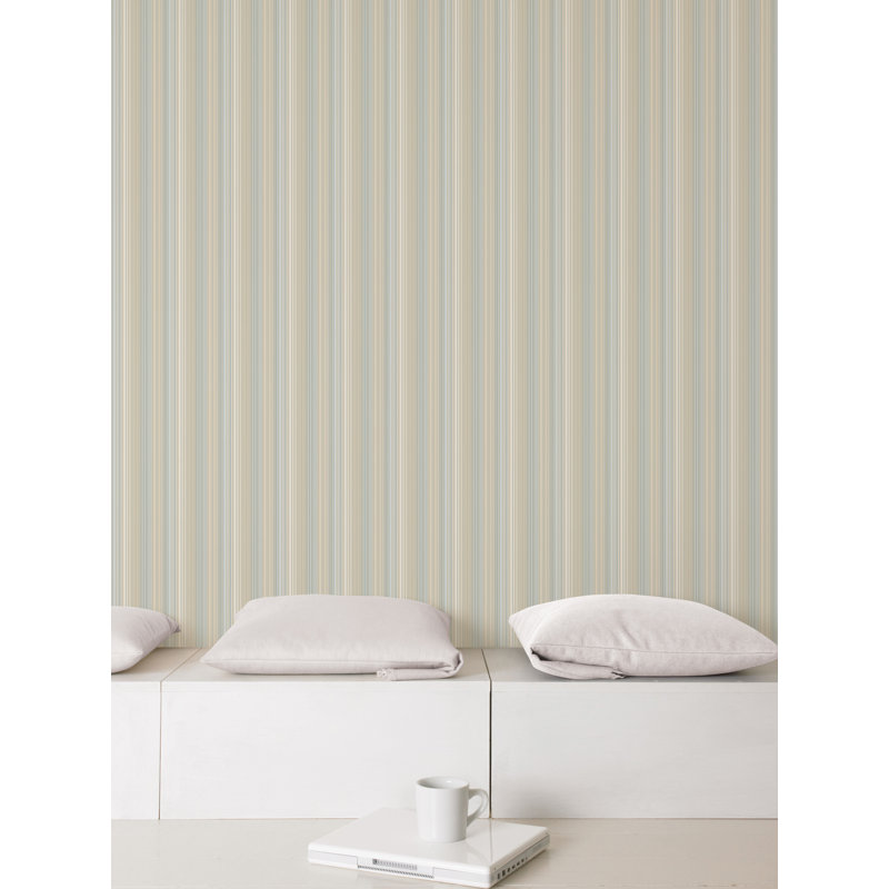 Smart Stripes 2 Pinstripe 32.8' L x 21" W Wallpaper Roll, Blue/Beige