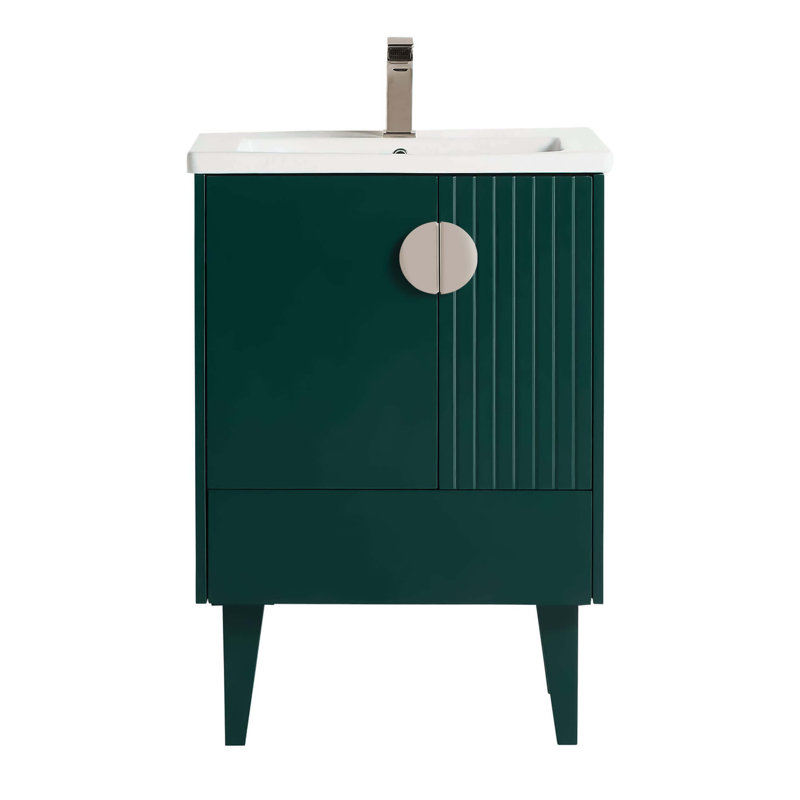 Saimah 24'' Single Bathroom Vanity with Ceramic Top, Green, Satin Nickel