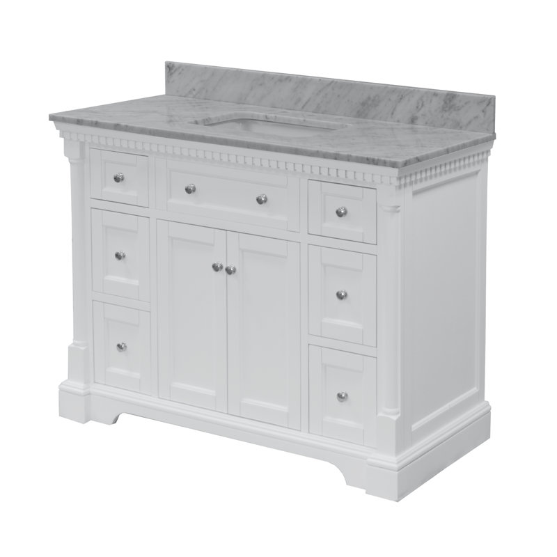 Fossen 48" Single Bathroom Vanity with White Cabinet and Carrara Marble Countertop, Carrara Marble, White