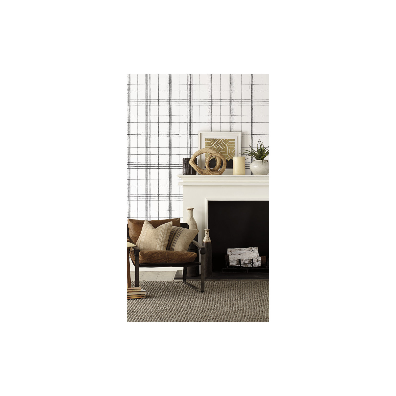 Ashling Plaid Wallpaper, Black/White