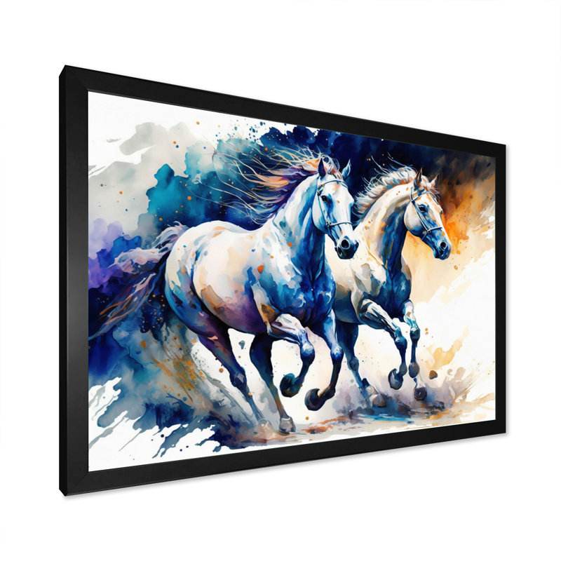 «Herd of Horses Courir V», reproduction sur toile, H 24 po x l 32 po x P 1 po, Impression noire sur toile encadrée
