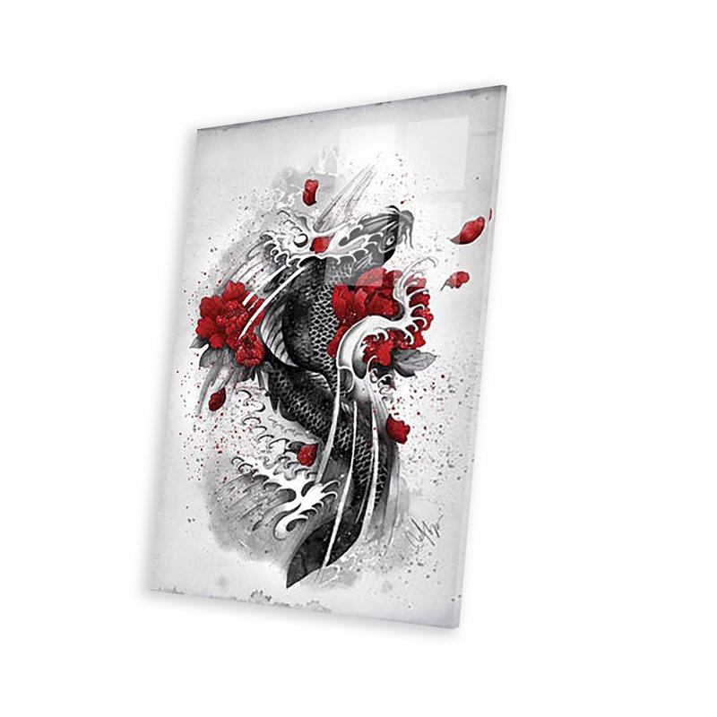 Koi noir imprimé sur verre acrylique, H 24 po x l 16 po x P 0,25 po