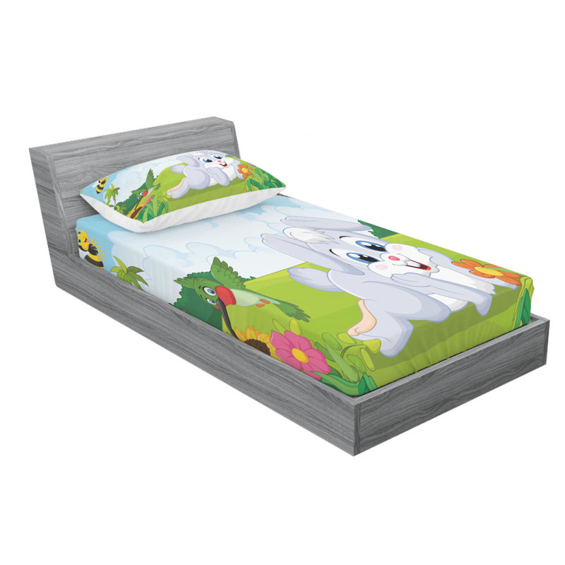 Ensemble de draps Rabbit on the Grass, Ensemble de draps pour lit simple avec drap-housse