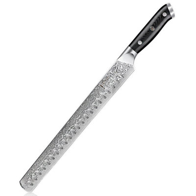 12" Damascus Steel Brisket Knife With Full-Body G10 Handle - 67-Layer Japanese VG10 Steel - 12 Inch Carving Knife for Meat, Roasts & Fruit