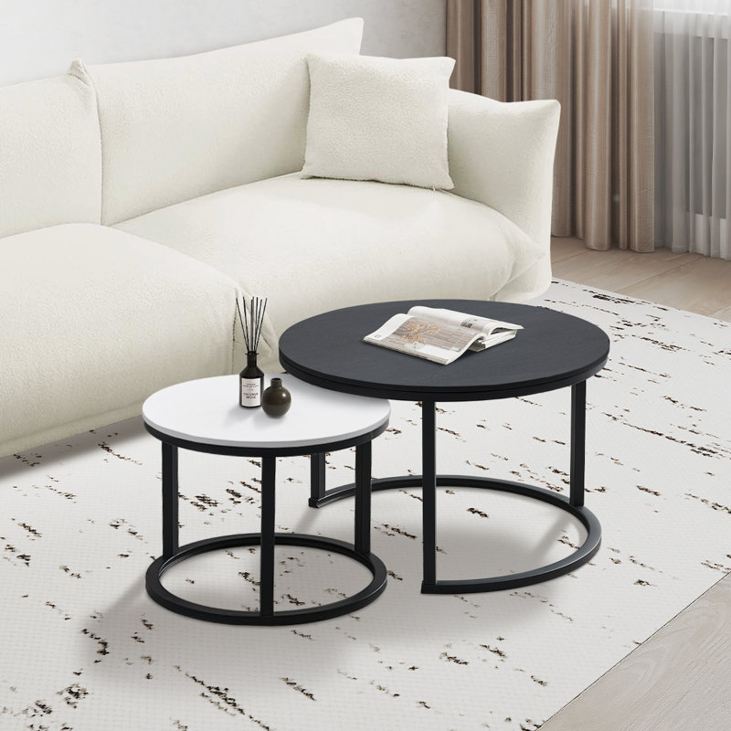 Ensemble de 2 tables basses gigognes Ebern Designs pour salon, coin balcon, chevet, camping et présentoir