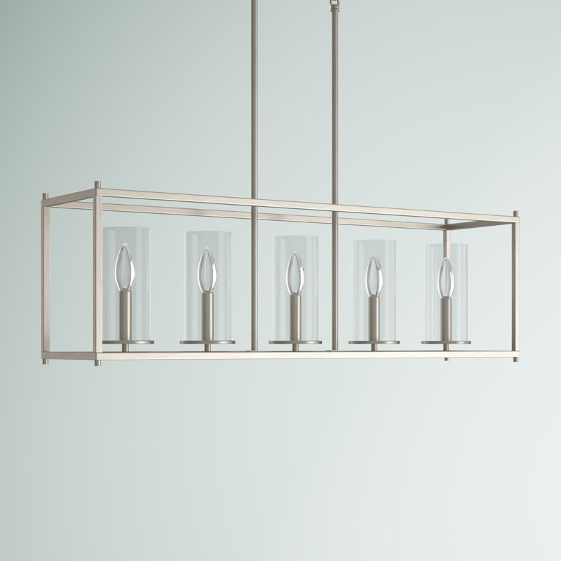Luminaire suspendu linéaire à 5 lumières pour îlot de cuisine Akala, Nickel brossé