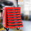 Armoire à outils en métal à 7 tiroirs en rouge et noir, acier laminé à froid, glissières à roulement, capacité de charge de 15 kg, 4 roulettes pivotantes avec chariot verrouillable, charge rouge et noire,-1064618678