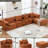 142" L Shaped Sectional , Chenille, Orange, 5 Piece Couch, -combined For Customizable Seating Couch In Piece, Chenille Upholstery, No Leg Design, Spacious-1218748913