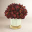 Burgundy Dried Flower Bundle In Cream Ceramic Pot With Wooden Base-675994084