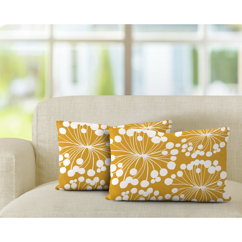 Floral Outdoor Reversible Throw Pillow, Yellow
