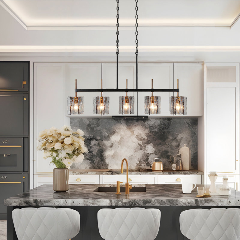 Quitman 5-Light Gold/Black Kitchen Island Pendant