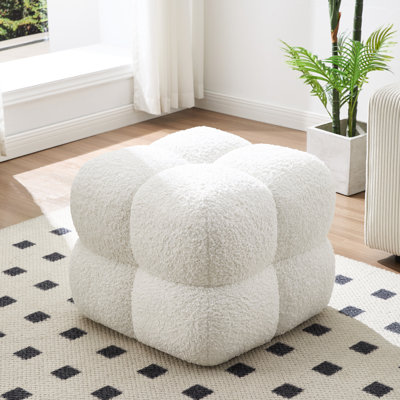 Robertas 53cm Wide Modern Upholstered Tufted Square Ottoman Footstool Accent Stool for Living Room Bedroom