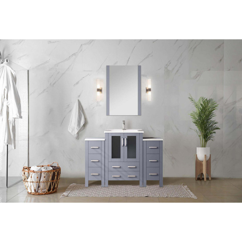Charming Bathroom Vanity With Side Cabinets And Multiple Accessories For Enhanced Functionality