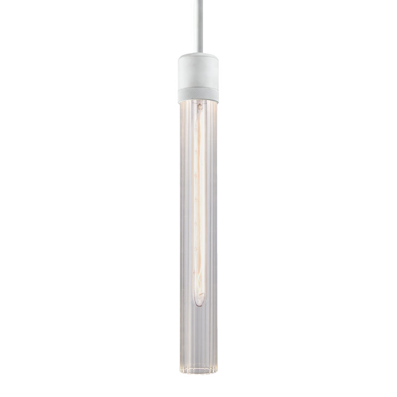 3" E26 Cylindrical Pendant Light, 18" Fluted Glass, 71.13" H x 2.75" W x 2.75" D, Matte White