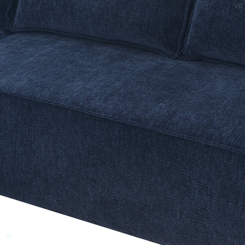 Canapé modulaire en L en chenille, Chenille bleu foncé