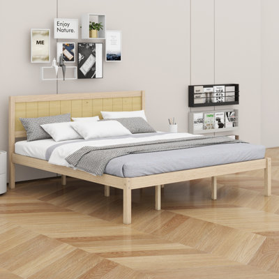 Simple Platform Bed Frame, Wood Slats & Headboard, No Box Spring
