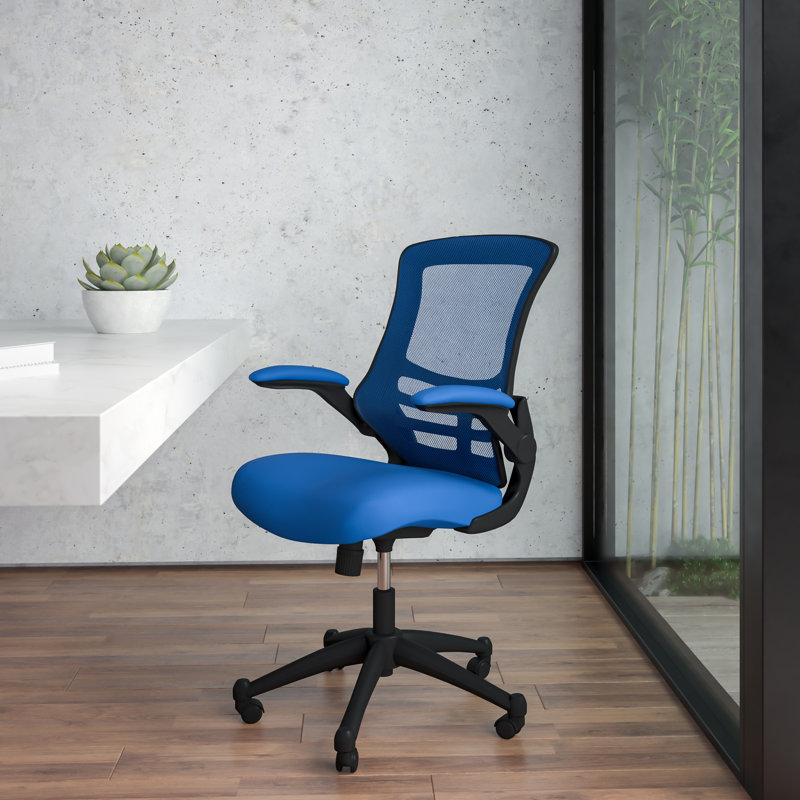 Mid-Back Mesh Swivel Ergonomic Task Office Chair with Flip-Up Arms, Blue, Black