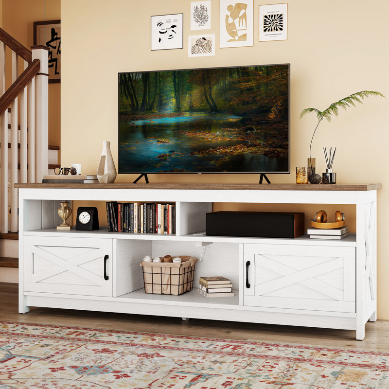 Meuble télé moderne avec meuble télé et meuble télé Mid-Century, Brun / Blanc, H 25,8 po x L 65,7 po x l 15,7 po