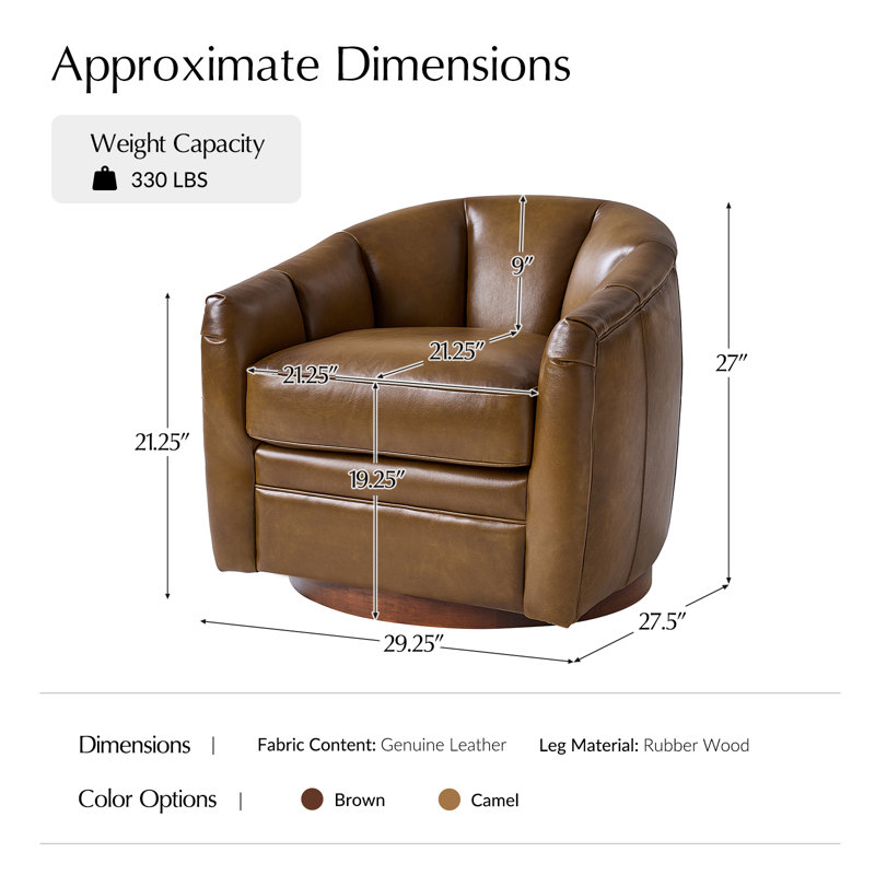 Guarracino 29.25" Top-Grain Leather Swivel Chair With Solid Wood Base Set Of 2, Camel