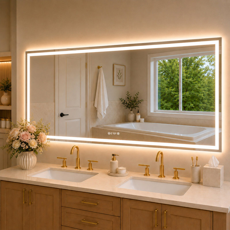 TMMV 72" W x 36" H Frameless LED Light Anti-Fog Wall Bathroom Vanity Mirror In Polished Crystal, 72" W x 36" H