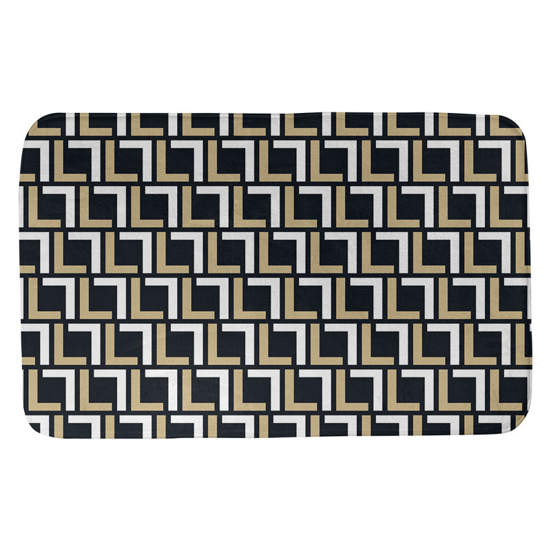 Tapis pour salle de bain en mousse à mémoire de forme géométrique - Collection Capelle, envers antidérapant, motif noir / or