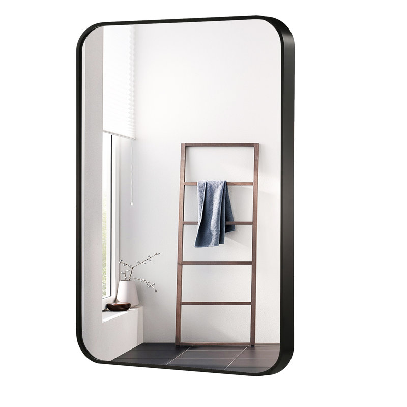 Myrone Rectangular Bathroom Mirror Wall Mount Frame Mirror Vanity Metal Mirror, Brushed Black